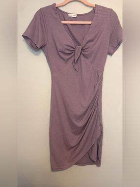 Moss & Spy Dusty Mauve Tie-Front Ribbed Mini Dress